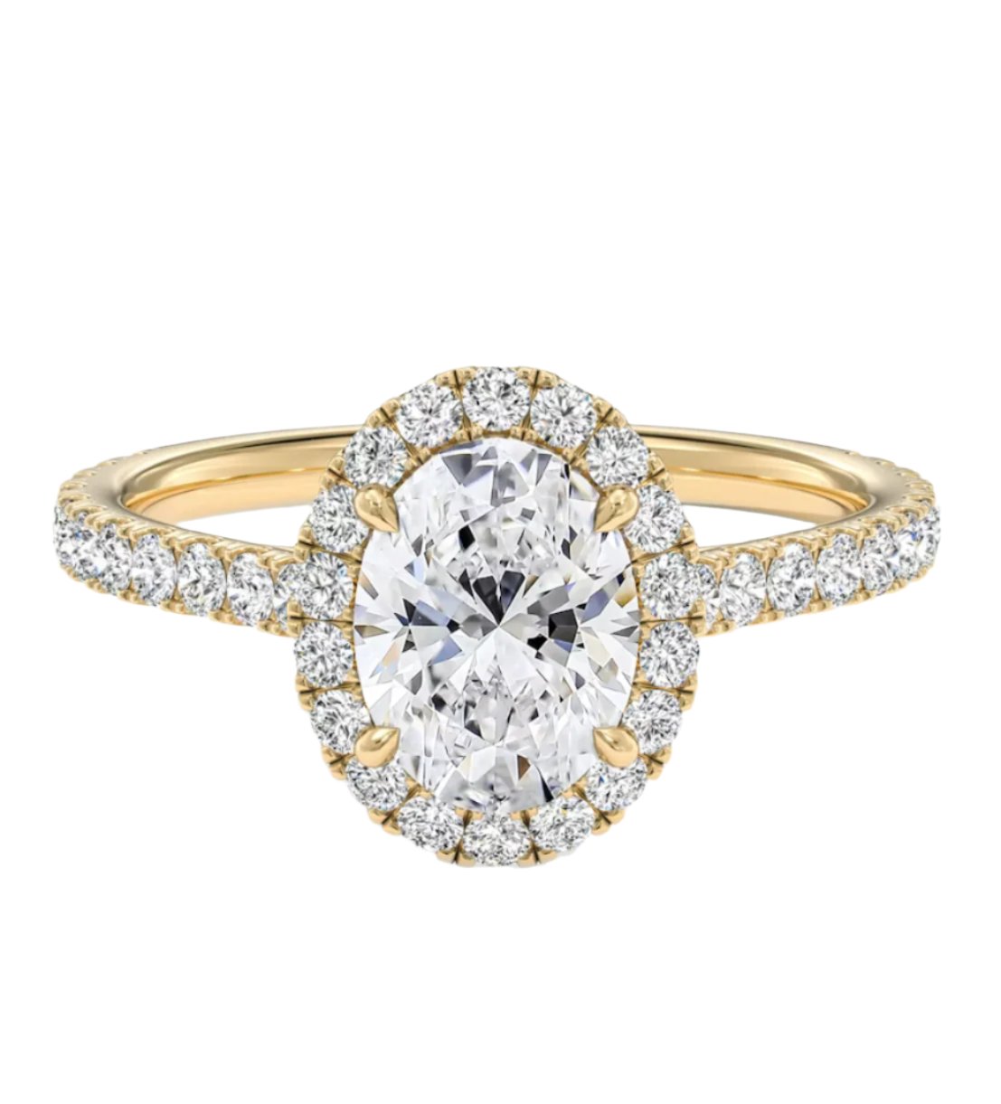 Oval-cut Halo Engagement Ring with Diamond Band