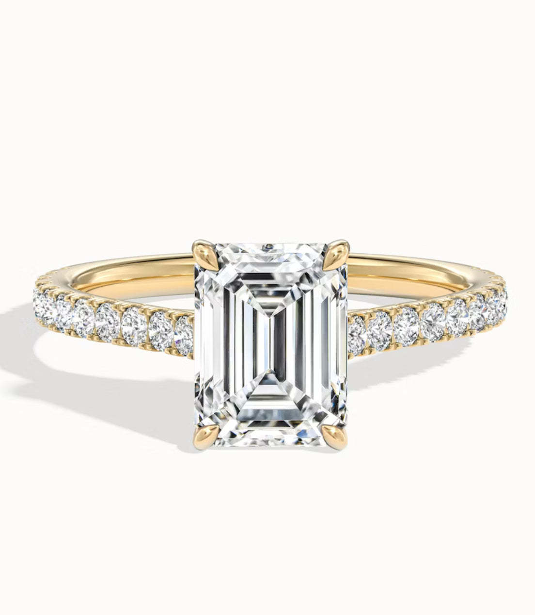 Emerald-cut Diamond Engagement Ring with Diamond Band