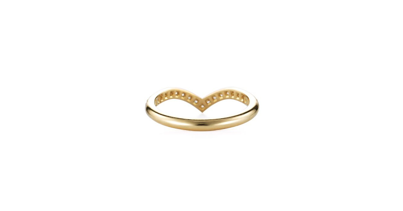 Wedding Band V Ring, in Yellow Gold with Diamond Band