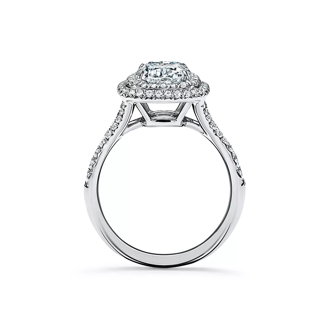 Cushion-cut Double Halo Engagement Ring with Diamond Band