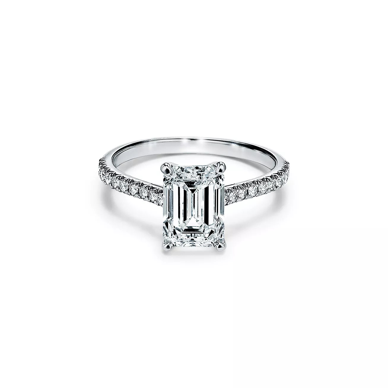 Emerald-cut Diamond Engagement Ring with Diamond Band