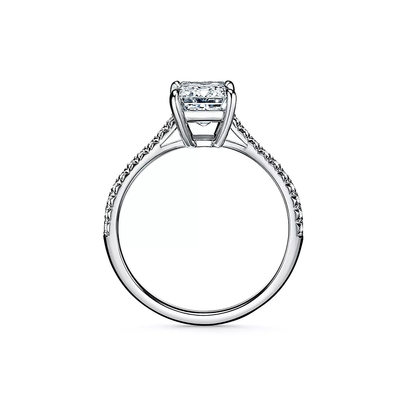 Emerald-cut Diamond Engagement Ring with Diamond Band