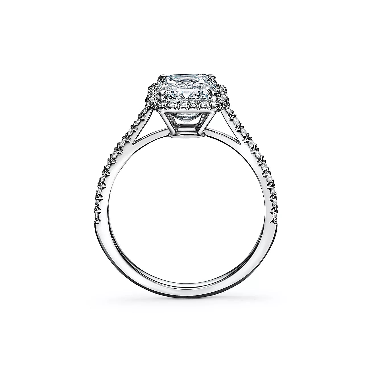 Emerald-cut Halo Engagement Ring with Diamond Band