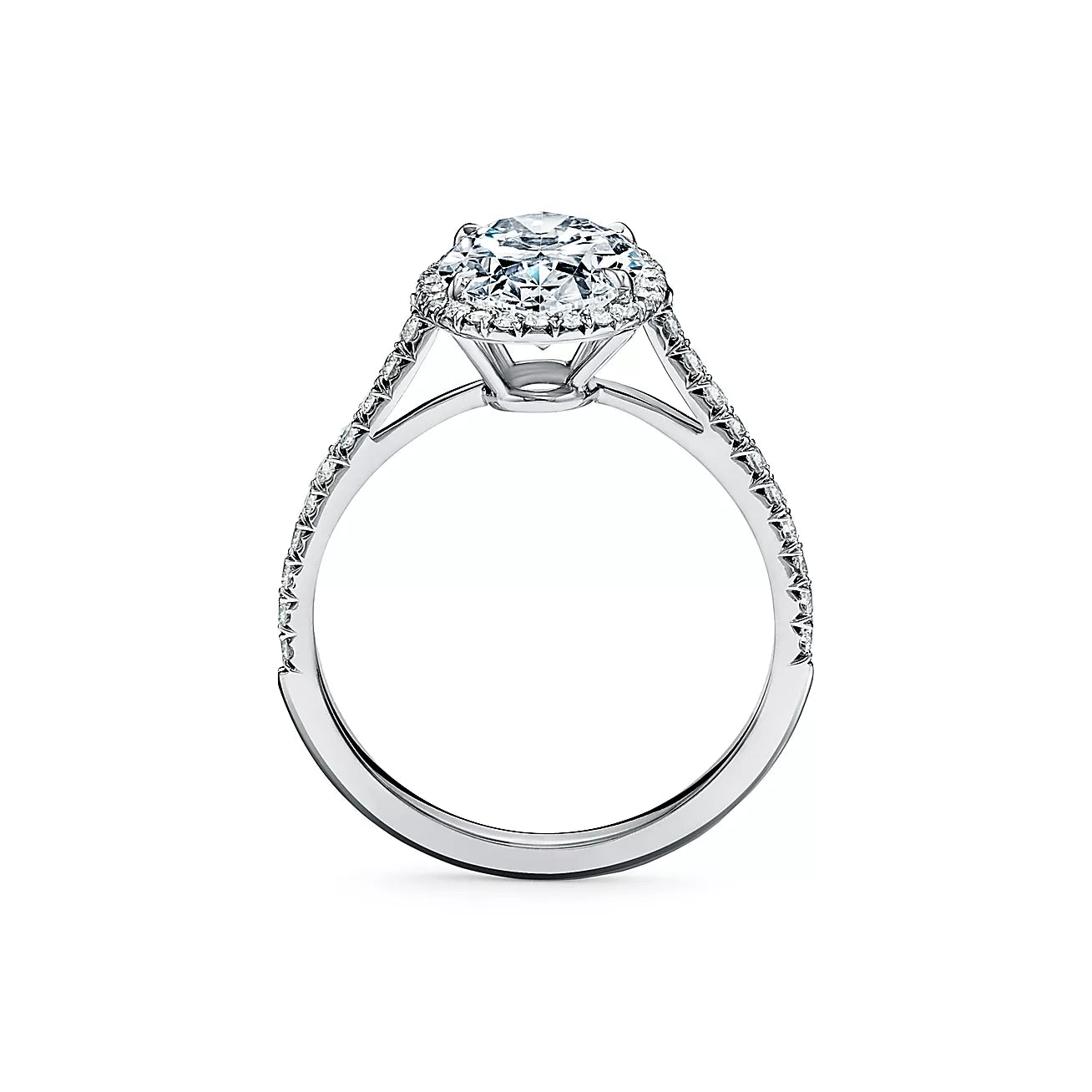 Oval-cut Halo Engagement Ring with Diamond Band