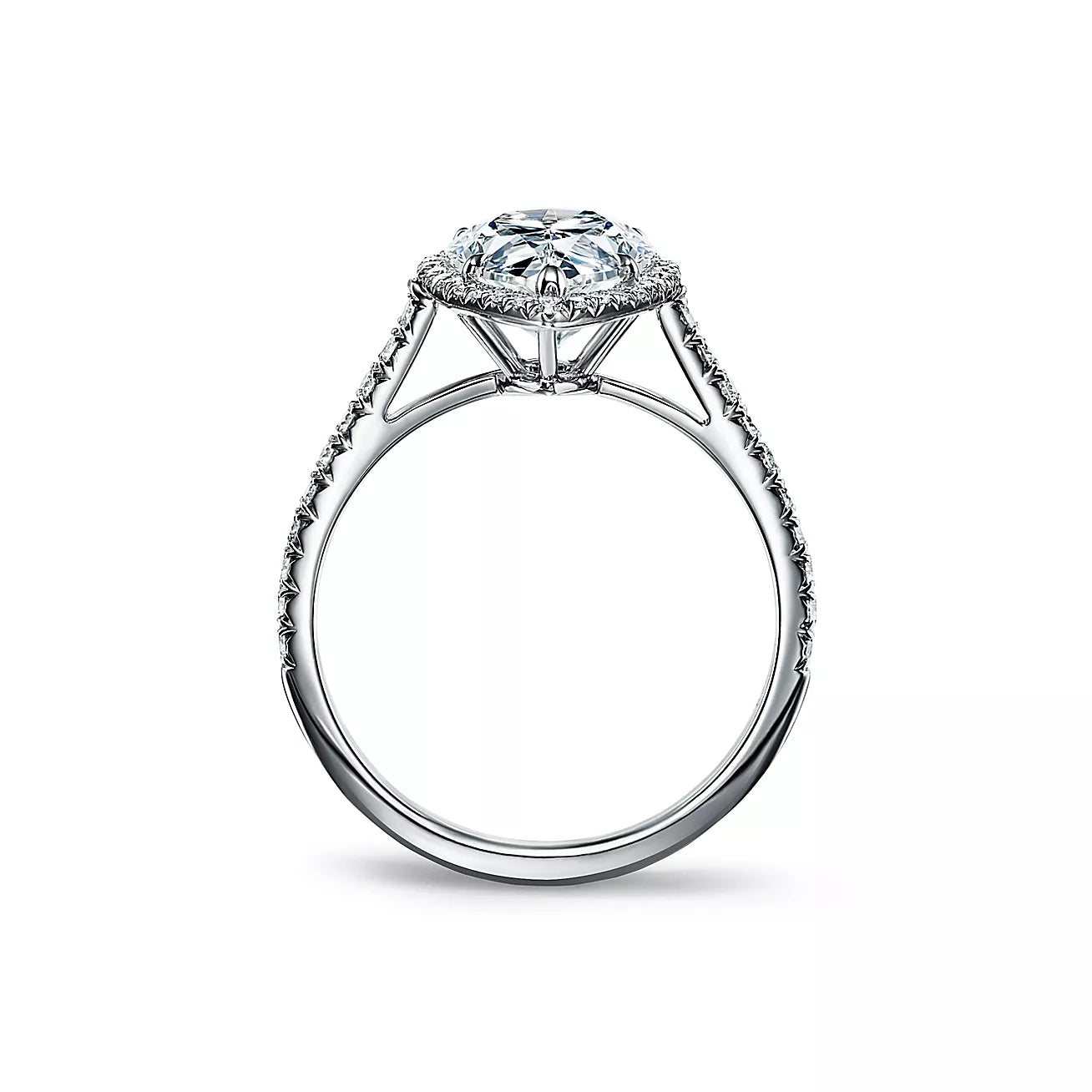 Pear-shaped Halo Engagement Ring with Diamond Band