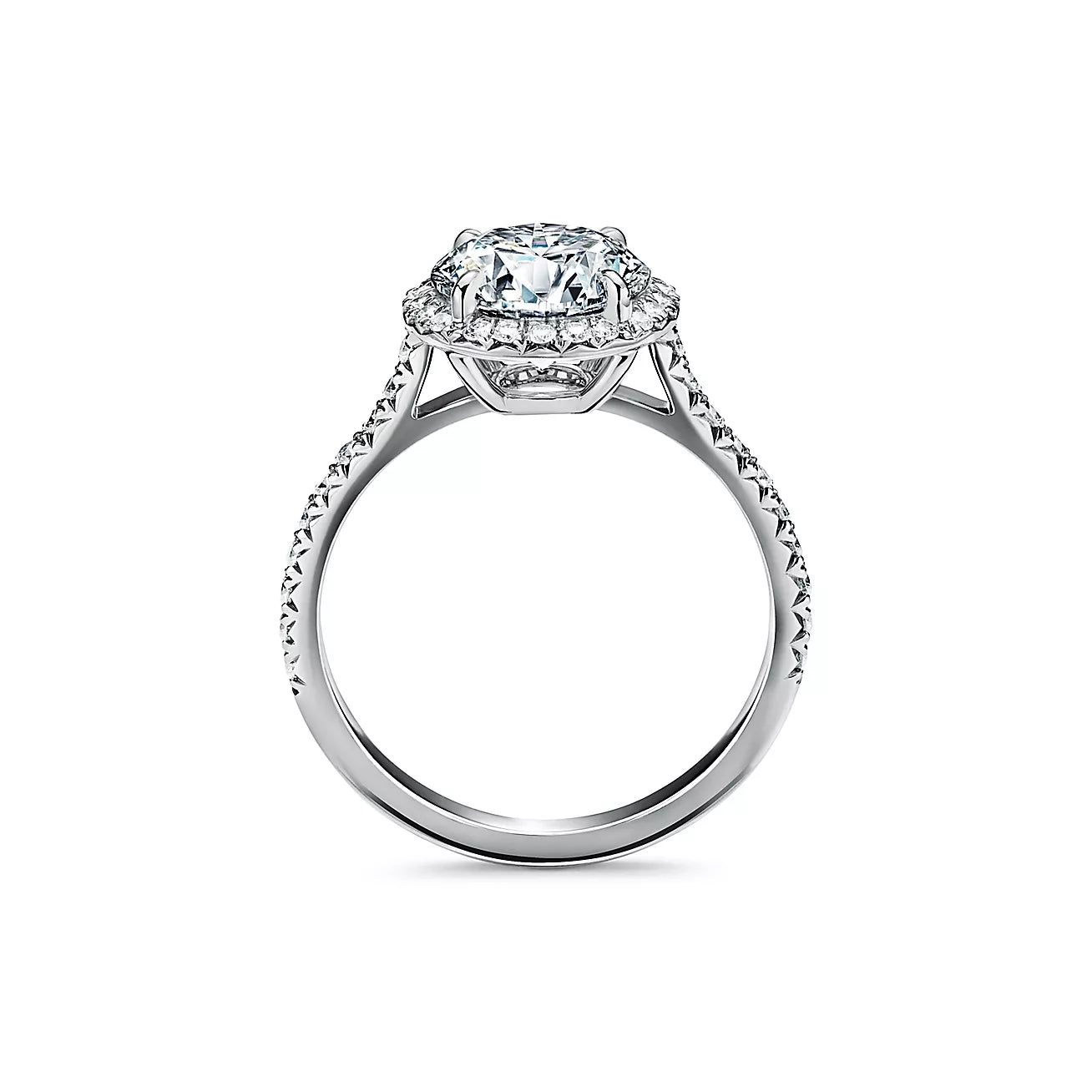 Round-cut Halo Engagement Ring with Diamond Band