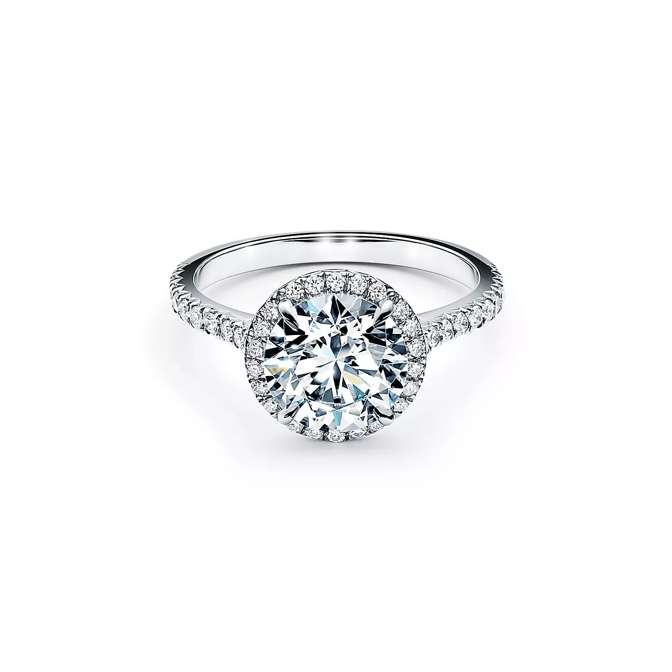 Round-cut Halo Engagement Ring with Diamond Band