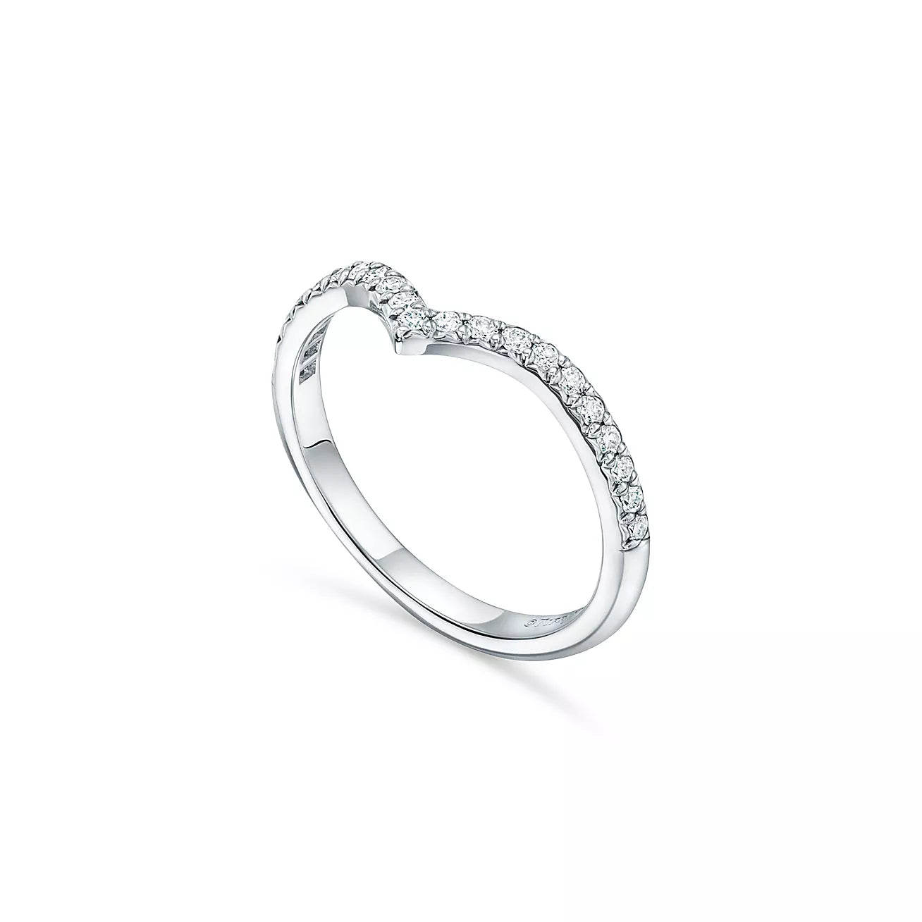 Wedding Band V Ring, in Platinum with Diamond Band