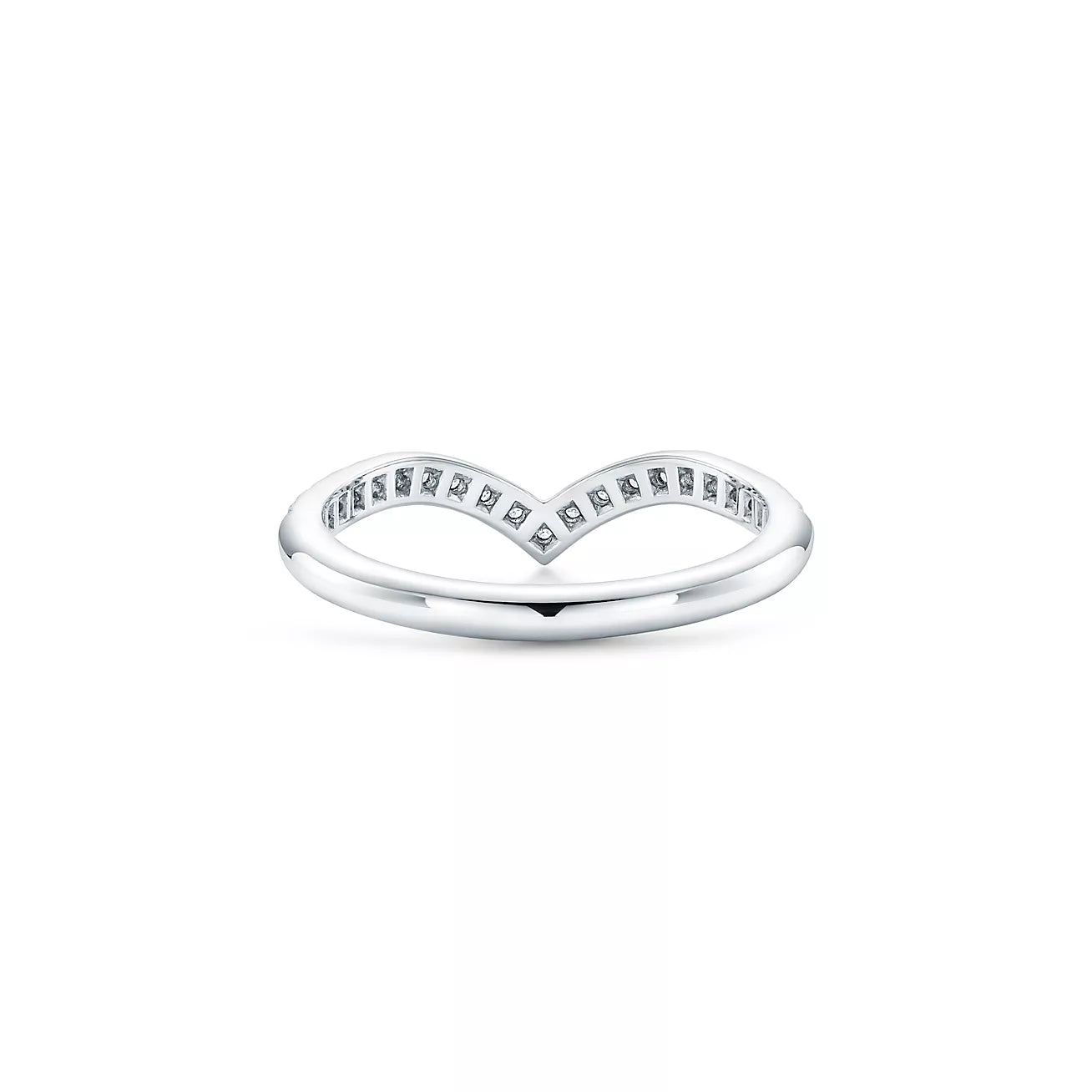 Wedding Band V Ring, in Platinum with Diamond Band